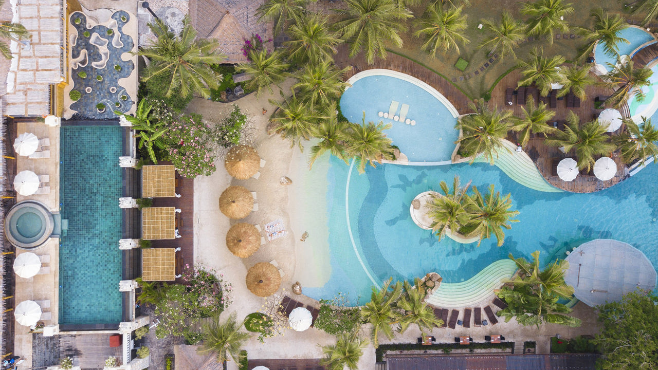 bali - legian - Bali Mandira Beach Resort & Spa_Swimming Pools from Aerial view